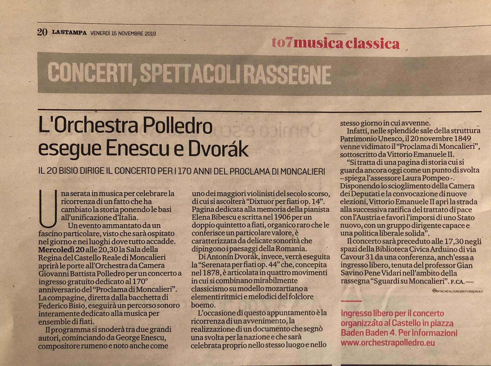 Orchestra Polledro esegue Enescu e Dvorak